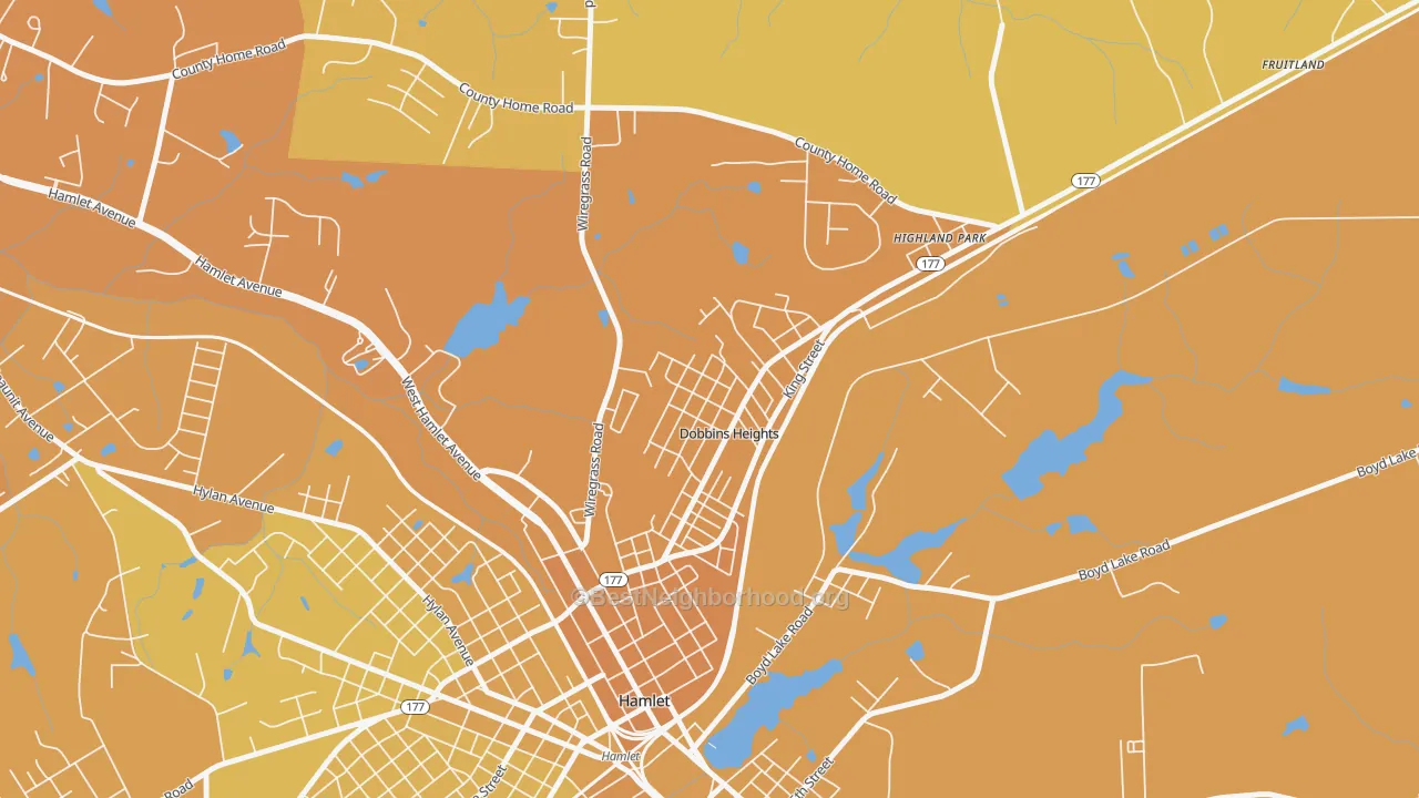 Map of the best neighborhoods in the Dobbins Heights area, with better matches in green and worse matches in red
