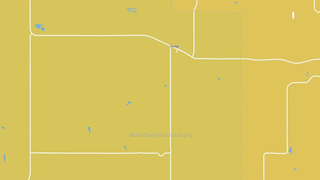 Map of the best neighborhoods in the Dodge area, with better matches in green and worse matches in red