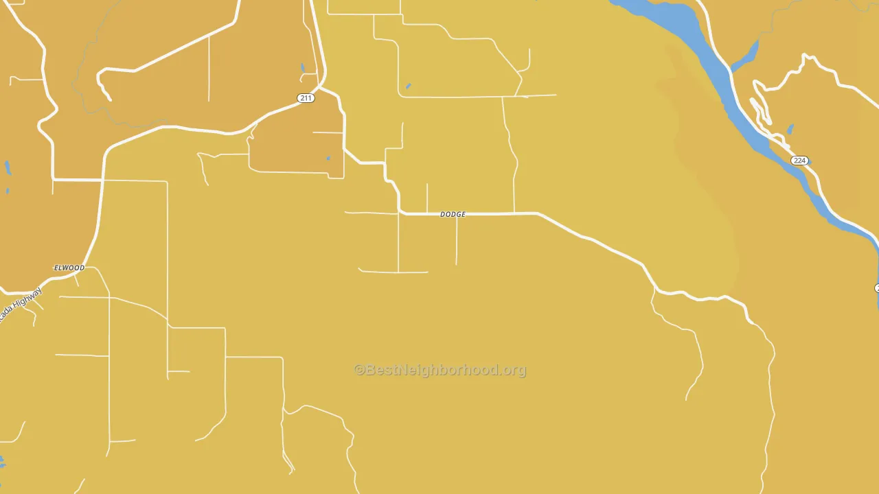 Map of the best neighborhoods in the Dodge area, with better matches in green and worse matches in red