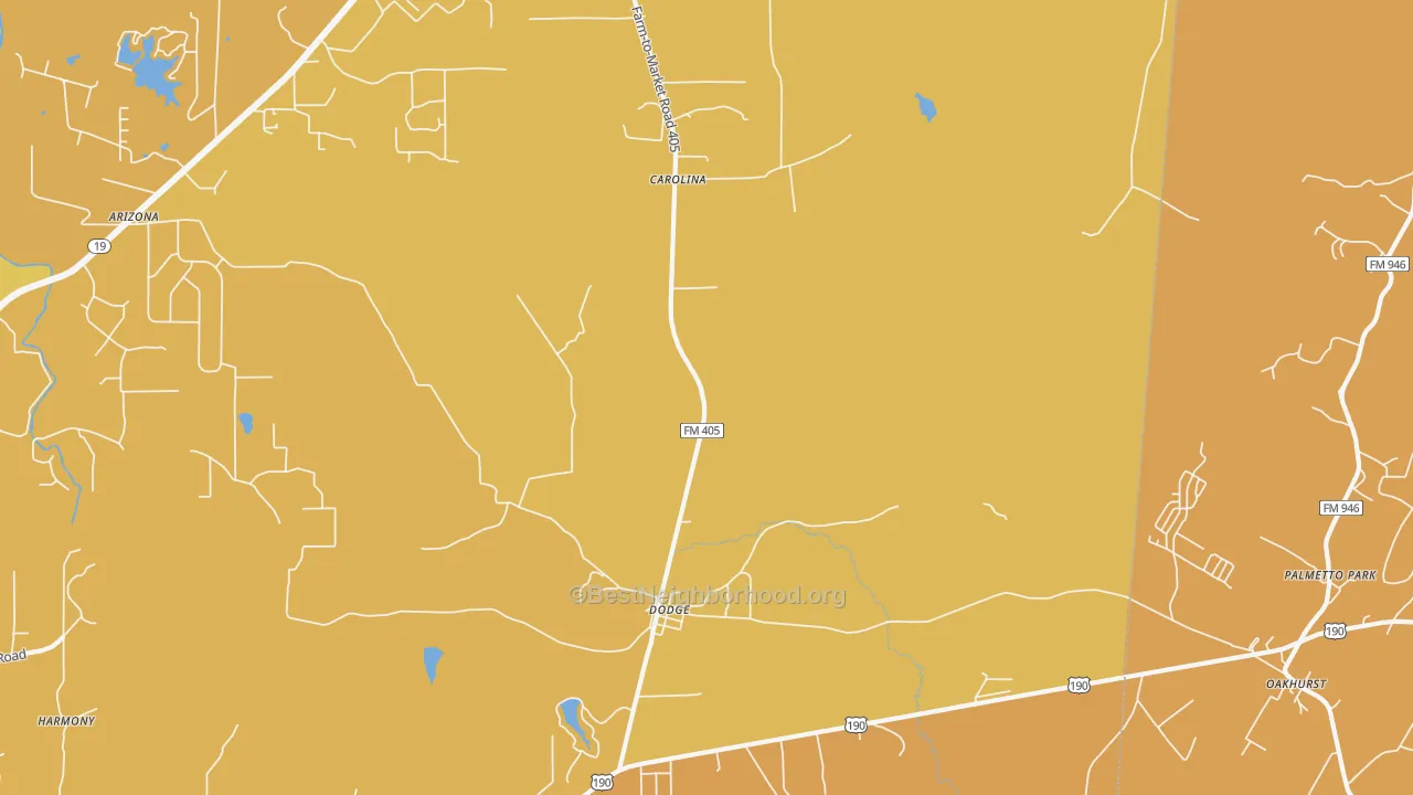 Map of the best neighborhoods in the Dodge area, with better matches in green and worse matches in red