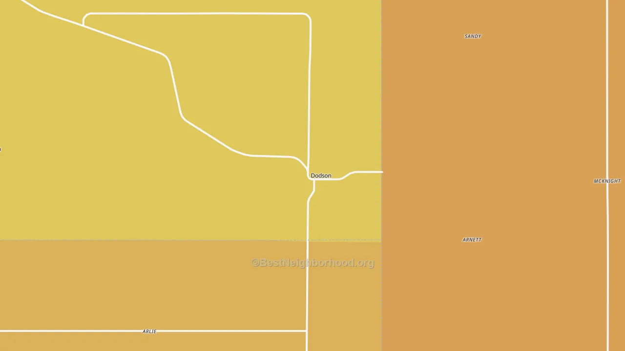 Map of the best neighborhoods in the Dodson area, with better matches in green and worse matches in red