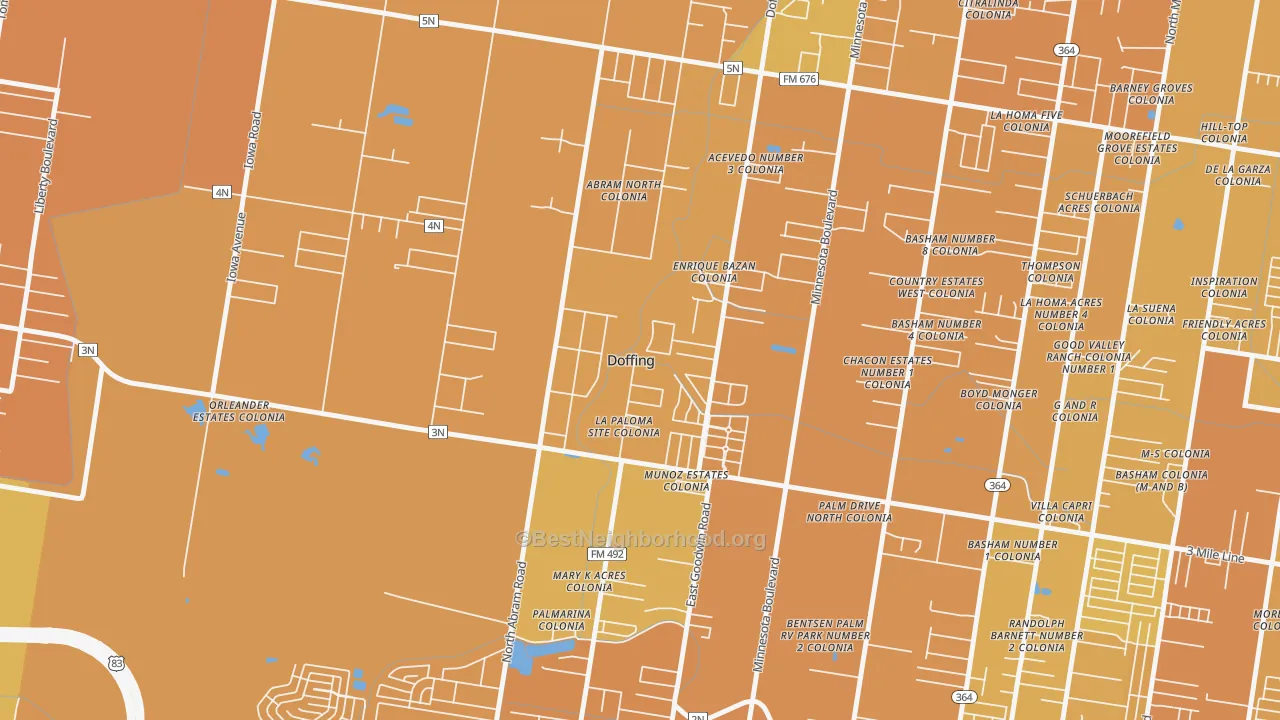 Map of the best neighborhoods in the Doffing, Mission area, with better matches in green and worse matches in red