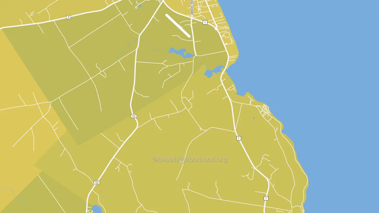 Map of the best neighborhoods in the Dog Island Corner area, with better matches in green and worse matches in red