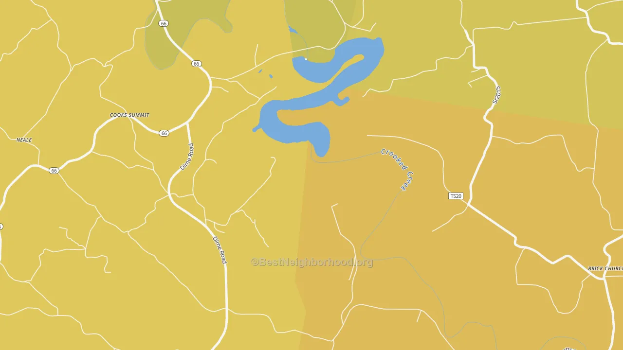 Map of the best neighborhoods in the Dog Town area, with better matches in green and worse matches in red