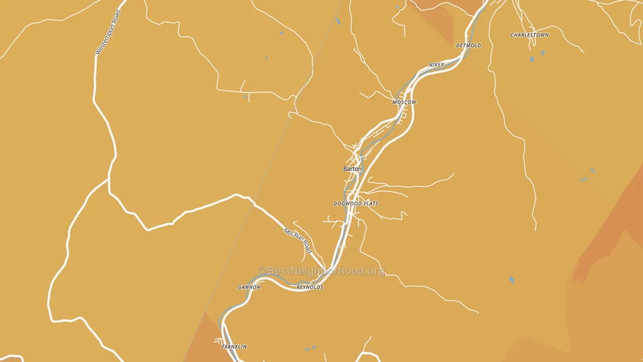 Map of the best neighborhoods in the Dogwood Flats area, with better matches in green and worse matches in red