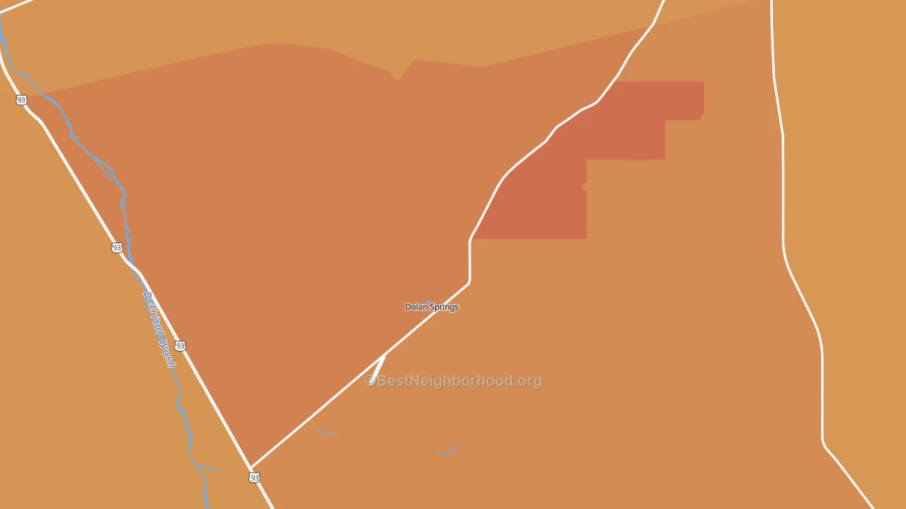 Map of the best neighborhoods in the Dolan Springs area, with better matches in green and worse matches in red
