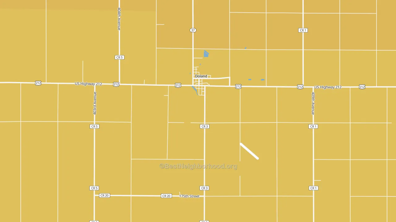 Map of the best neighborhoods in the Doland area, with better matches in green and worse matches in red