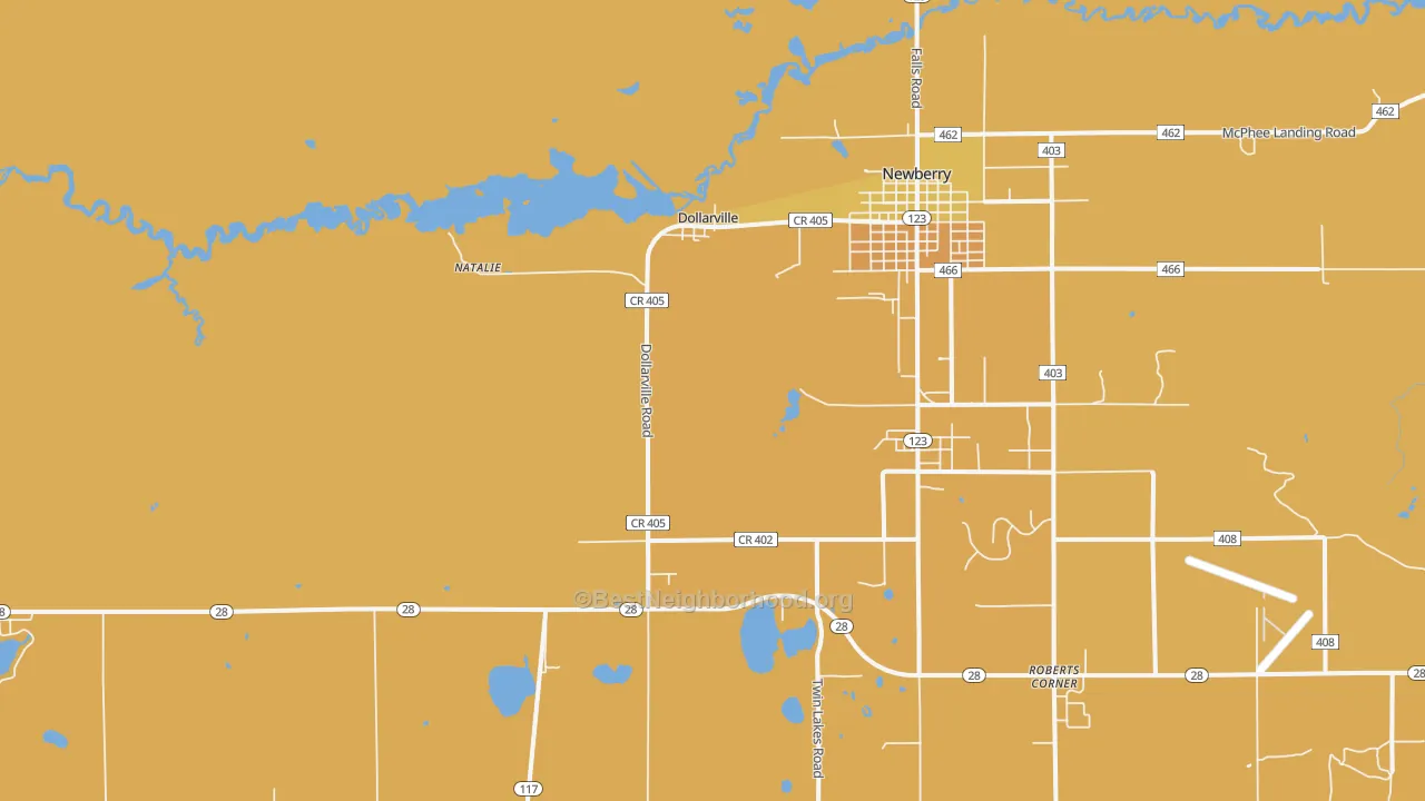 Map of the best neighborhoods in the Dollarville area, with better matches in green and worse matches in red
