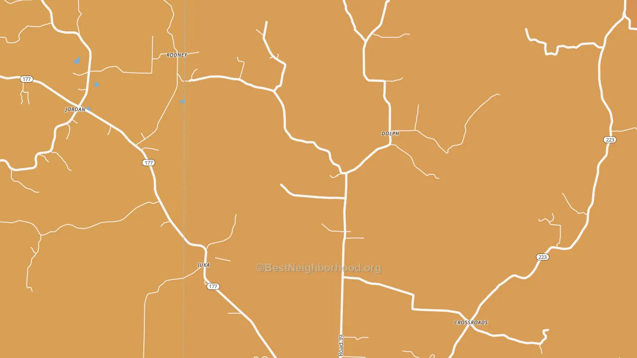 Map of the best neighborhoods in the Dolph area, with better matches in green and worse matches in red
