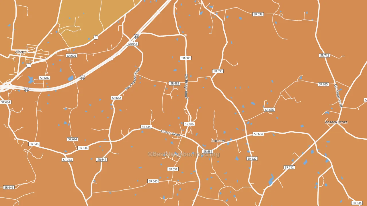 Map of the best neighborhoods in the Dolphin area, with better matches in green and worse matches in red