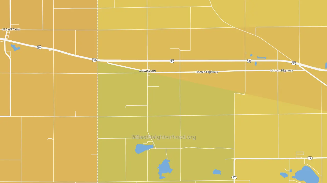 Map of the best neighborhoods in the Donaldson area, with better matches in green and worse matches in red
