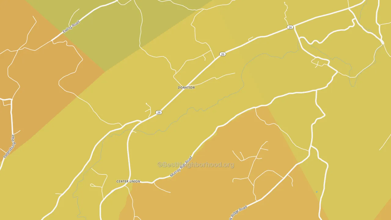 Map of the best neighborhoods in the Donation area, with better matches in green and worse matches in red