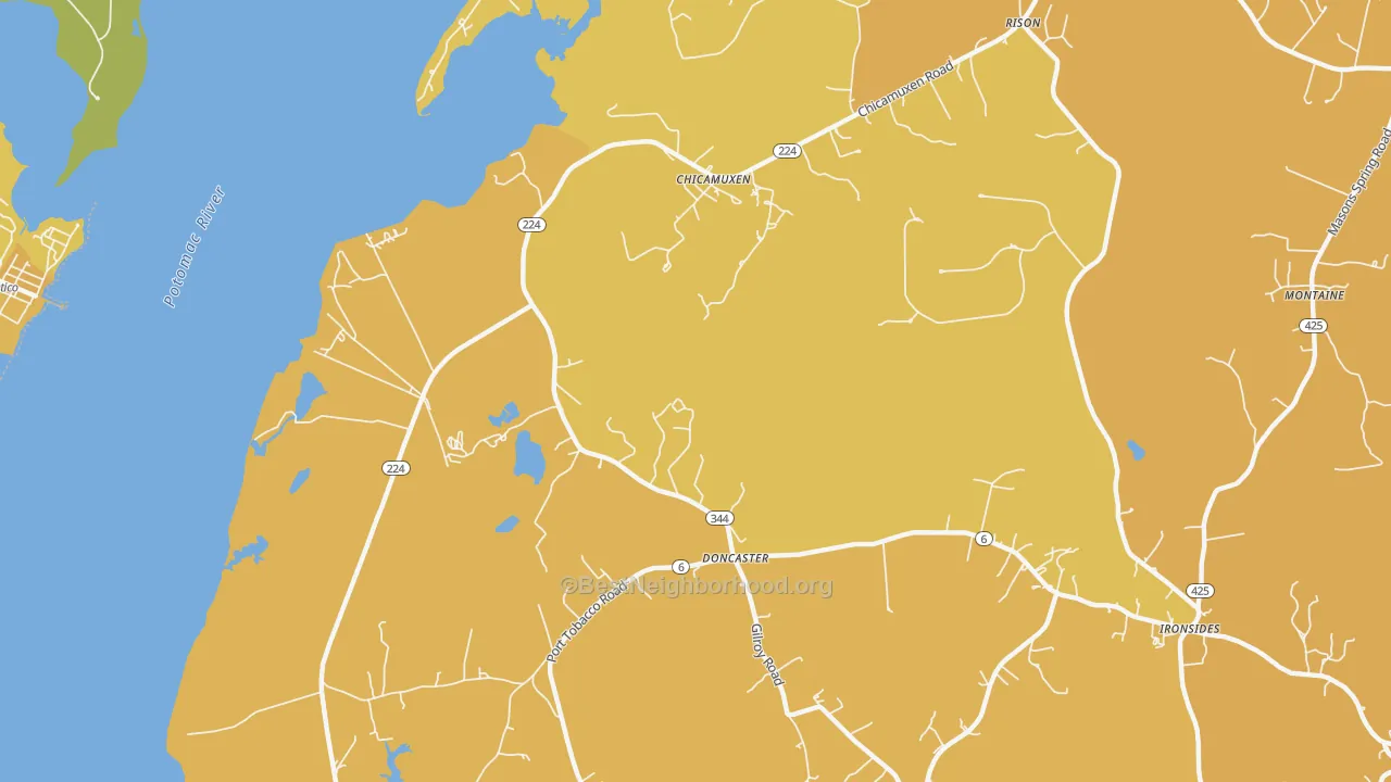 Map of the best neighborhoods in the Doncaster area, with better matches in green and worse matches in red
