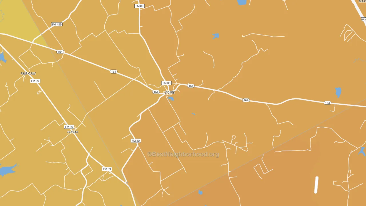 Map of the best neighborhoods in the Donie area, with better matches in green and worse matches in red