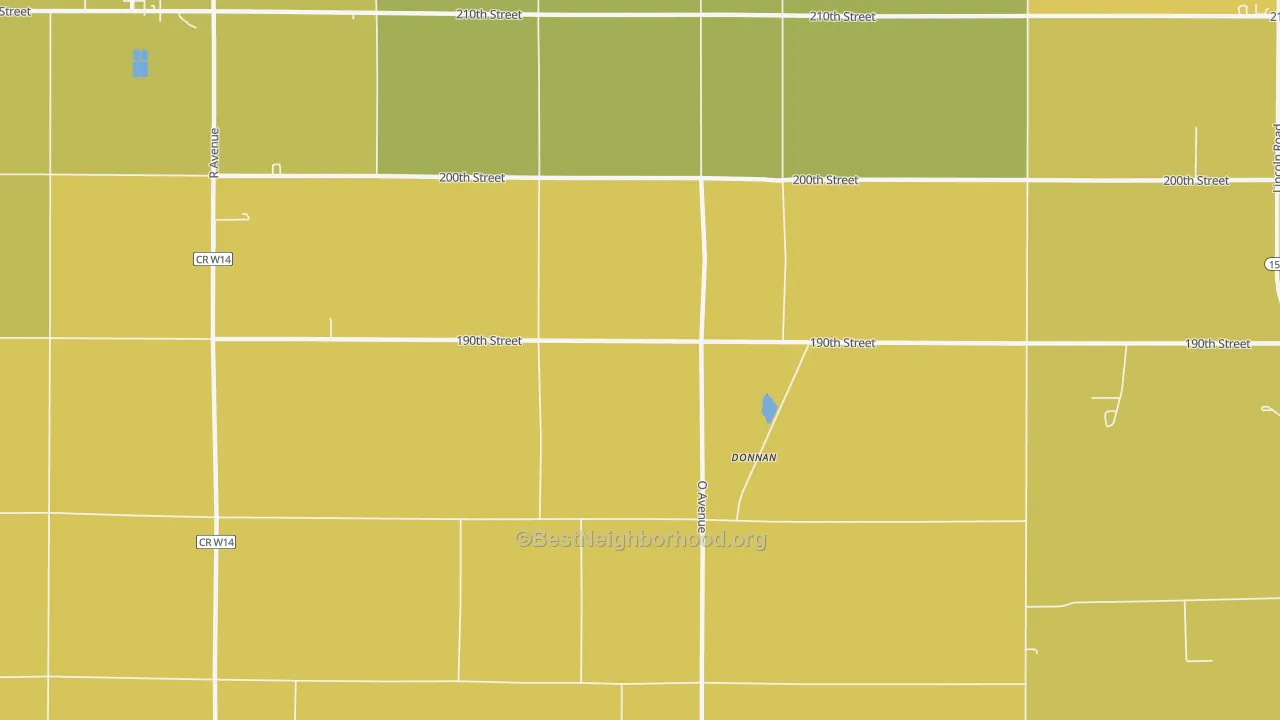 Map of the best neighborhoods in the Donnan area, with better matches in green and worse matches in red