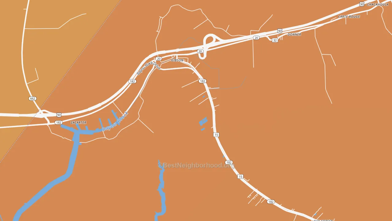Map of the best neighborhoods in the Donner area, with better matches in green and worse matches in red