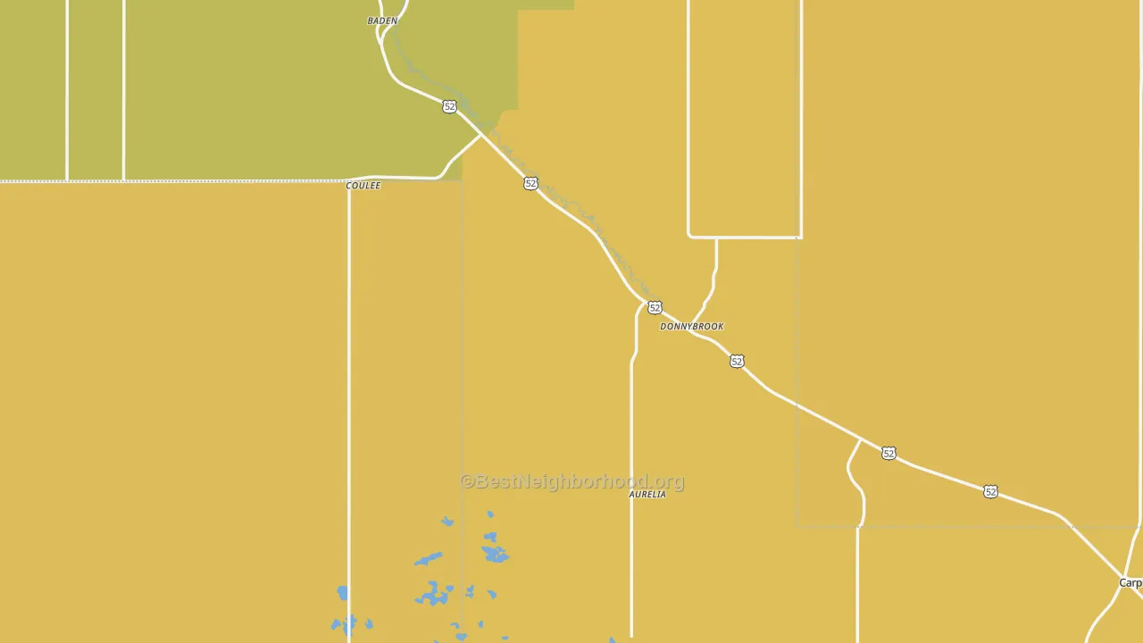 Map of the best neighborhoods in the Donnybrook area, with better matches in green and worse matches in red