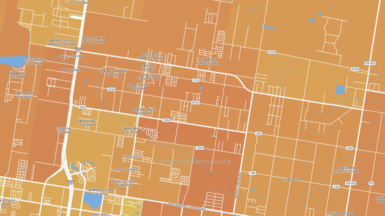 Map of the best neighborhoods in the Doolittle area, with better matches in green and worse matches in red