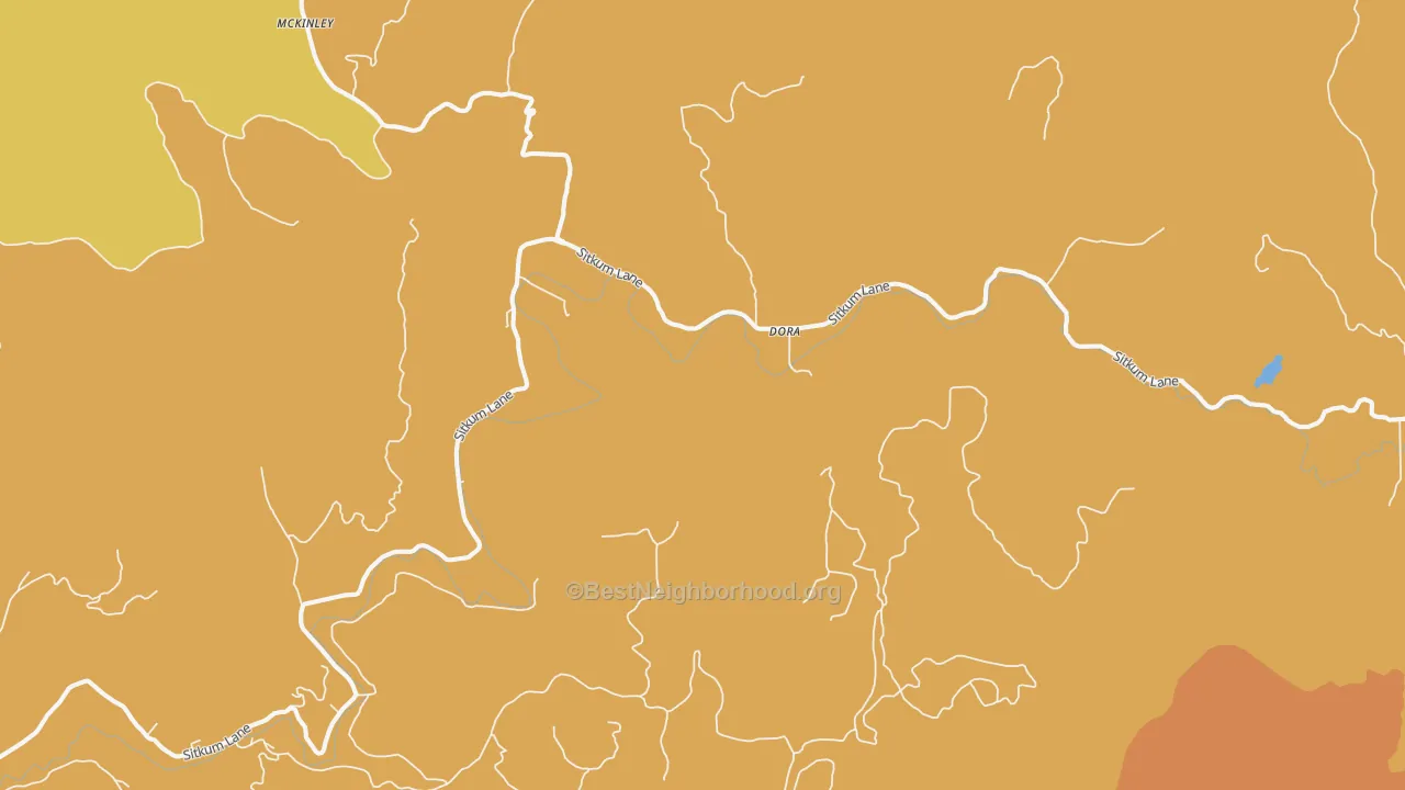 Map of the best neighborhoods in the Dora area, with better matches in green and worse matches in red