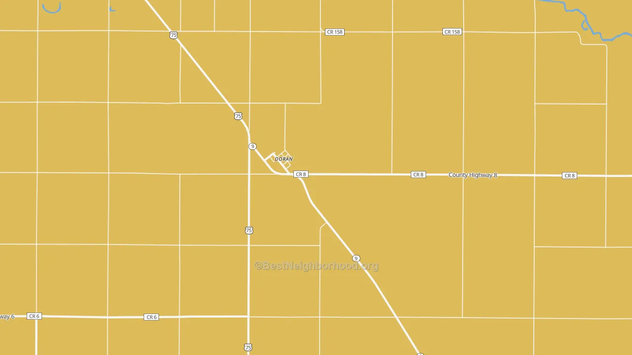 Map of the best neighborhoods in the Doran area, with better matches in green and worse matches in red