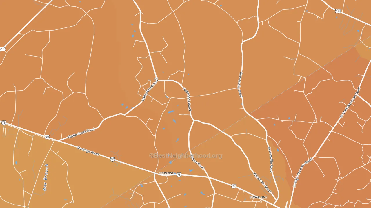 Map of the best neighborhoods in the Dorange area, with better matches in green and worse matches in red