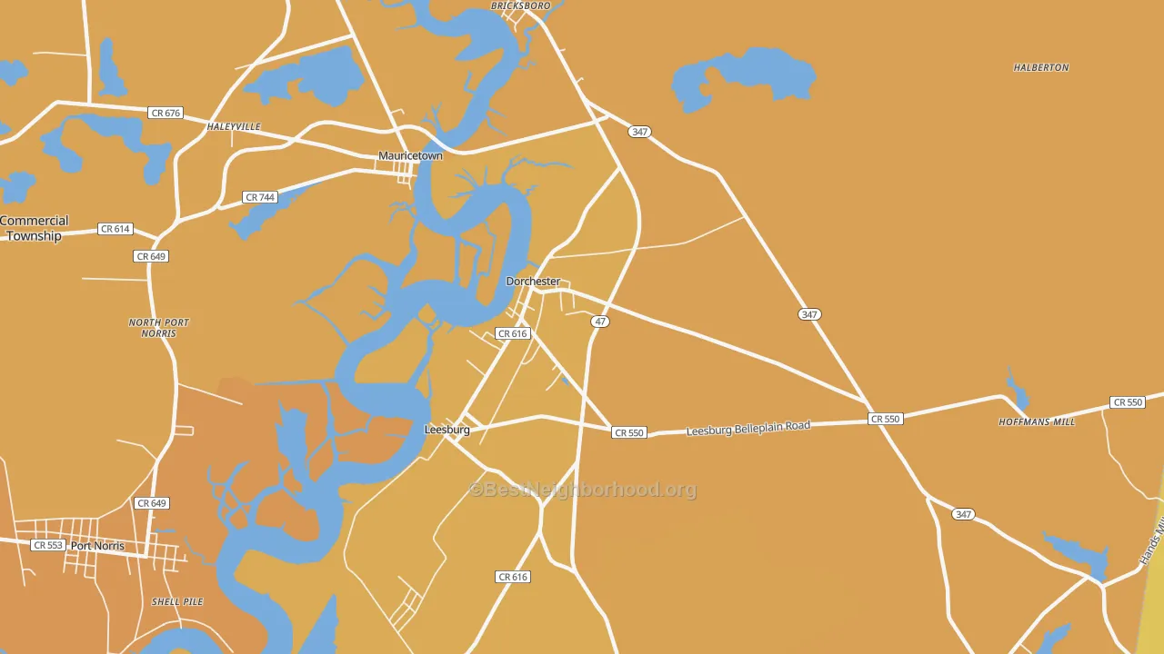 Map of the best neighborhoods in the Dorchester area, with better matches in green and worse matches in red