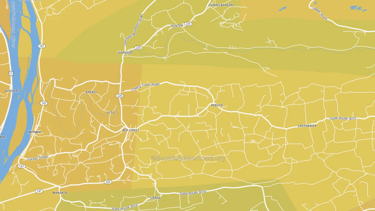 Map of the best neighborhoods in the Dornsife area, with better matches in green and worse matches in red