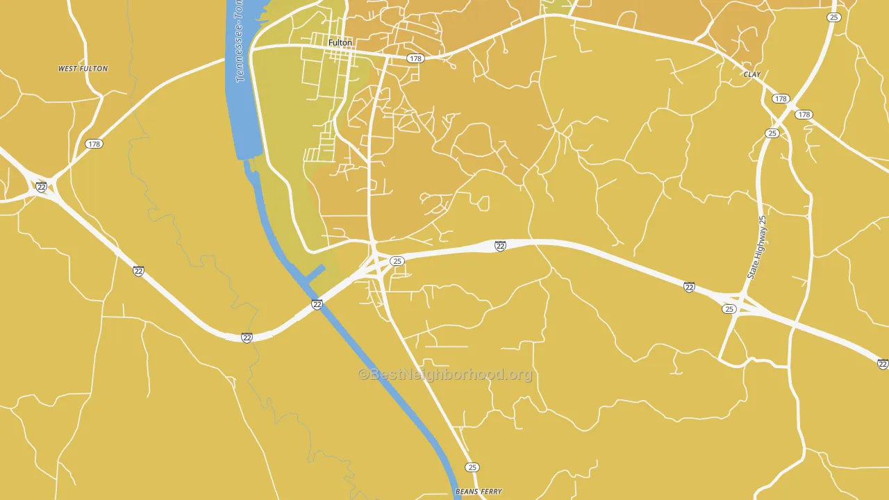 Map of the best neighborhoods in the Dorsey area, with better matches in green and worse matches in red
