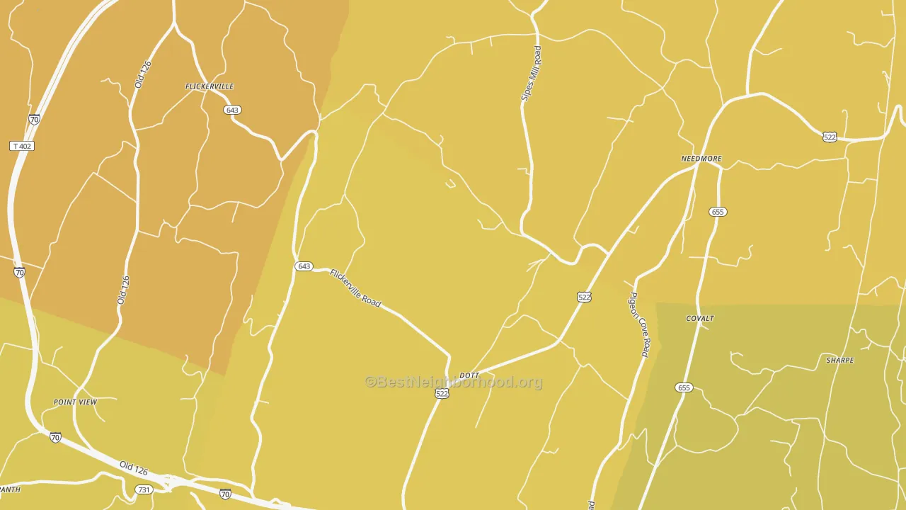 Map of the best neighborhoods in the Dott area, with better matches in green and worse matches in red