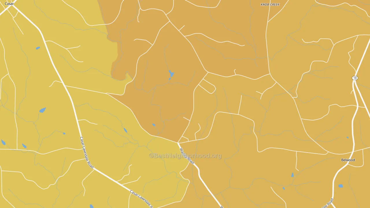 Map of the best neighborhoods in the Double Shoals area, with better matches in green and worse matches in red