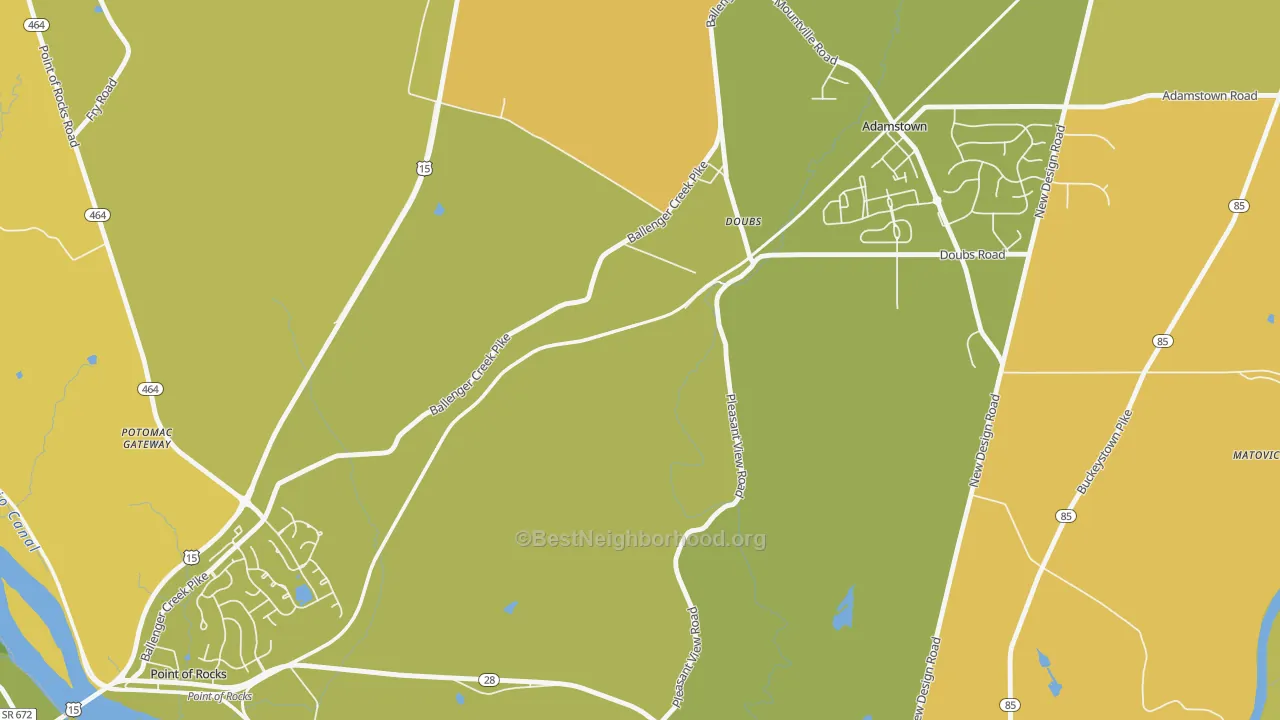 Map of the best neighborhoods in the Doubs area, with better matches in green and worse matches in red