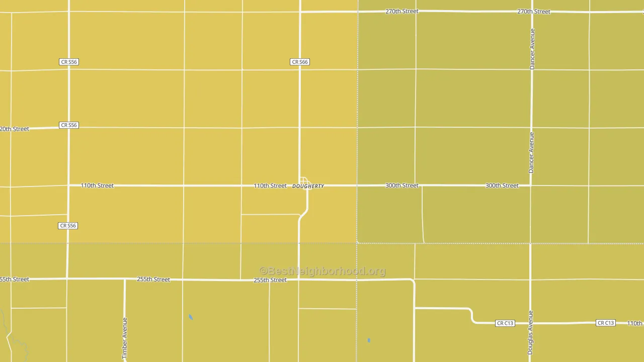 Map of the best neighborhoods in the Dougherty area, with better matches in green and worse matches in red