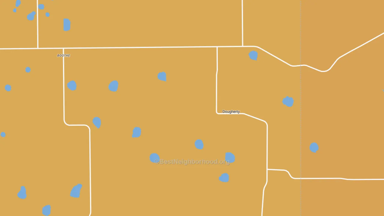 Map of the best neighborhoods in the Dougherty area, with better matches in green and worse matches in red