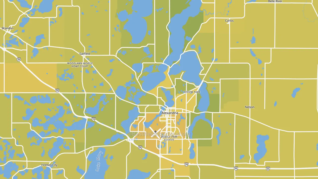 Map of the best neighborhoods in the Douglas County area, with better matches in green and worse matches in red
