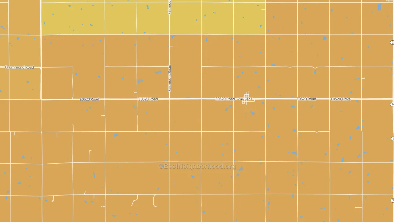 Map of the best neighborhoods in the Douglas area, with better matches in green and worse matches in red