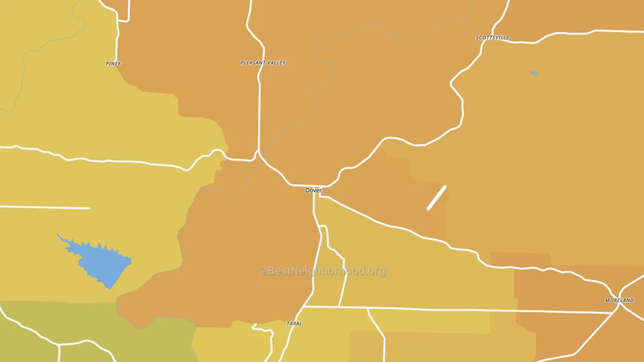 Map of the best neighborhoods in the Dover area, with better matches in green and worse matches in red