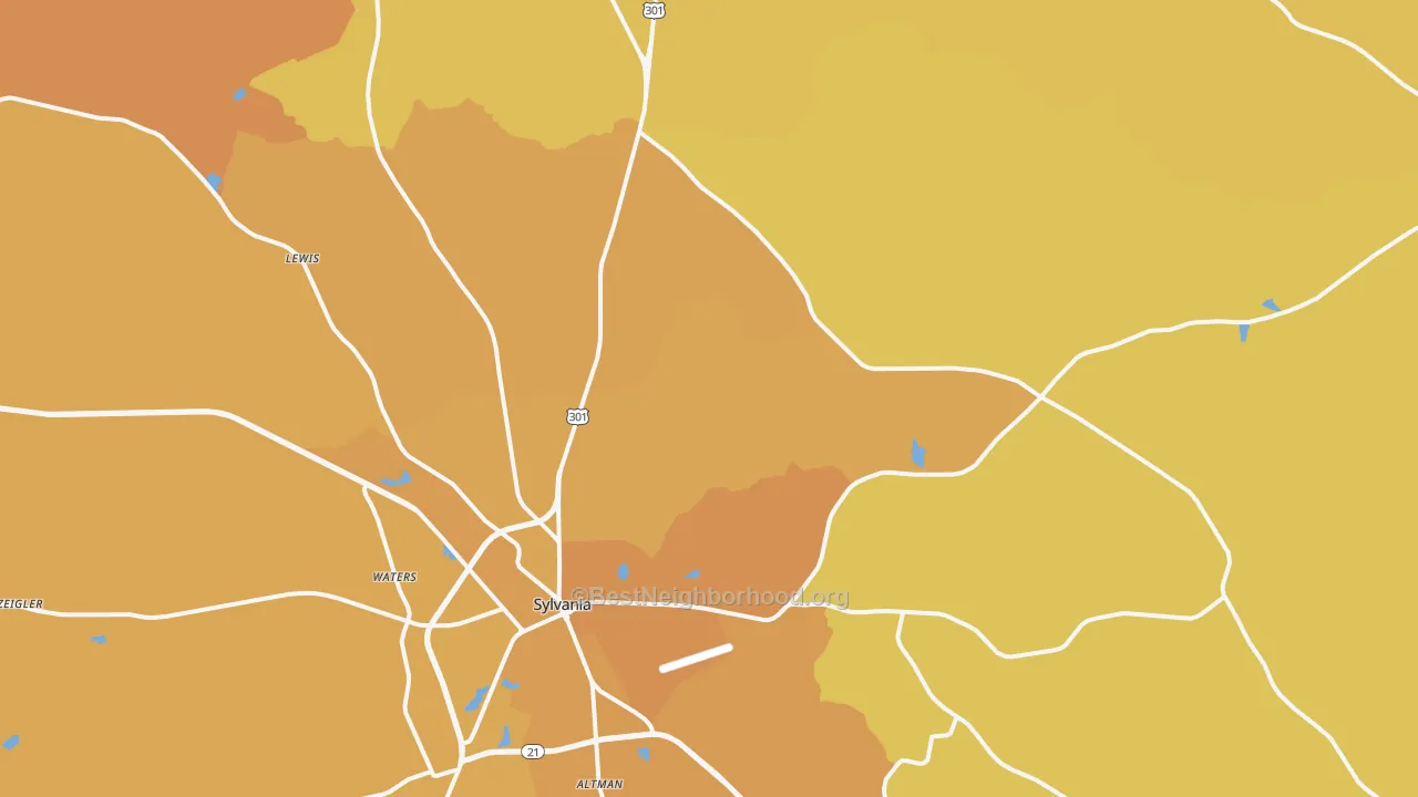 Map of the best neighborhoods in the Dover area, with better matches in green and worse matches in red