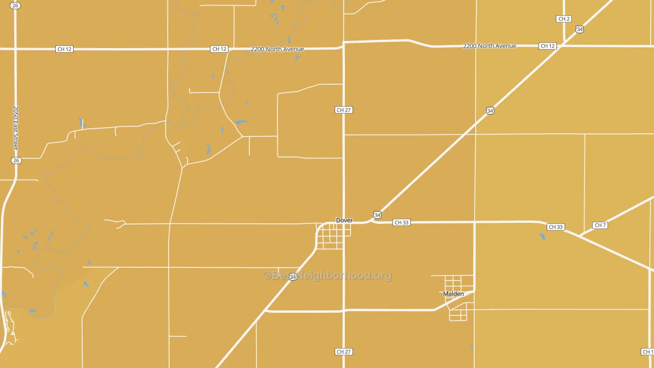 Map of the best neighborhoods in the Dover area, with better matches in green and worse matches in red