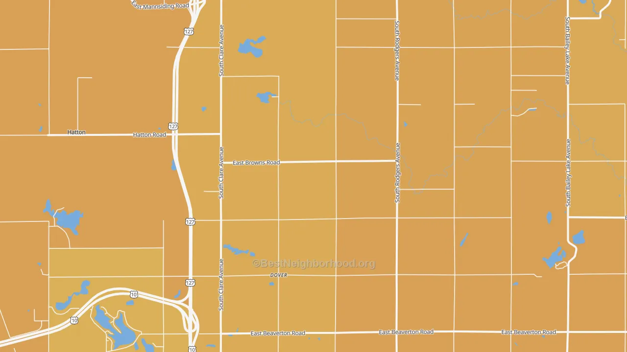 Map of the best neighborhoods in the Dover area, with better matches in green and worse matches in red