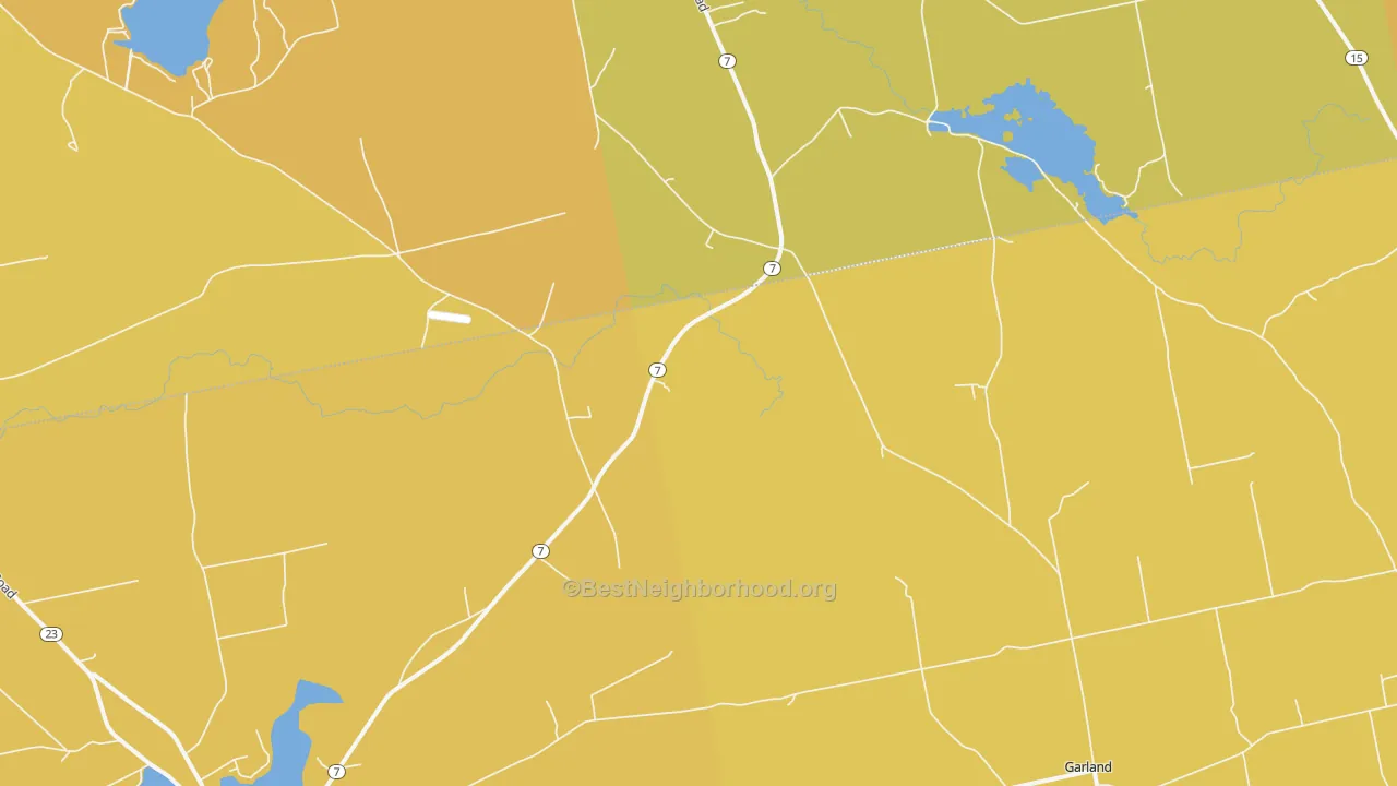 Map of the best neighborhoods in the Dover South Mills area, with better matches in green and worse matches in red