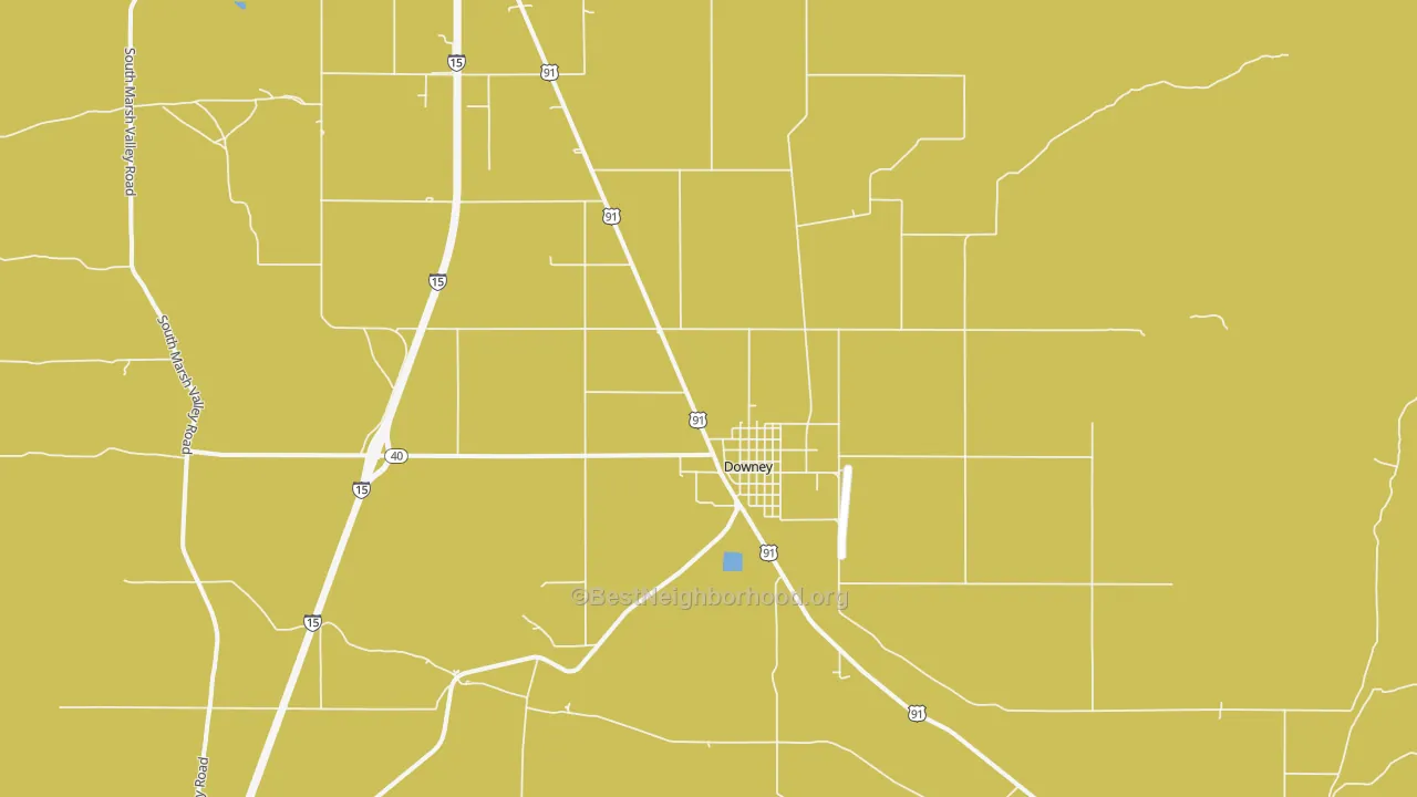 Map of the best neighborhoods in the Downey area, with better matches in green and worse matches in red