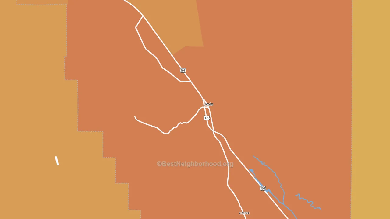 Map of the best neighborhoods in the Doyle area, with better matches in green and worse matches in red