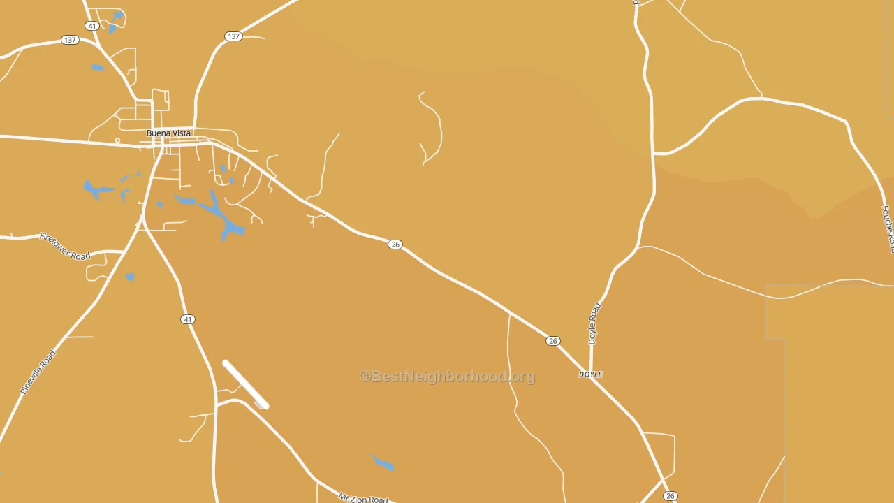 Map of the best neighborhoods in the Doyle area, with better matches in green and worse matches in red