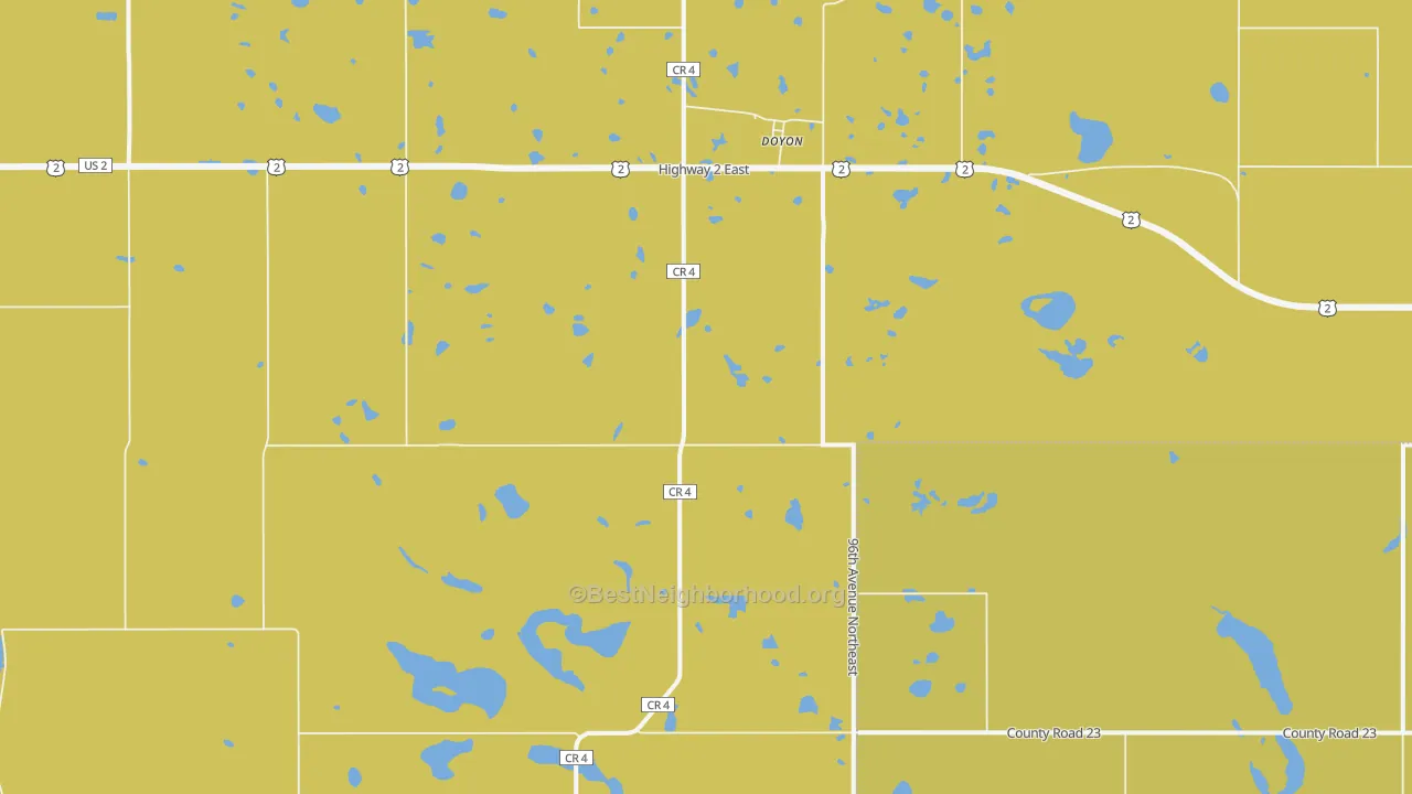 Map of the best neighborhoods in the Doyon area, with better matches in green and worse matches in red