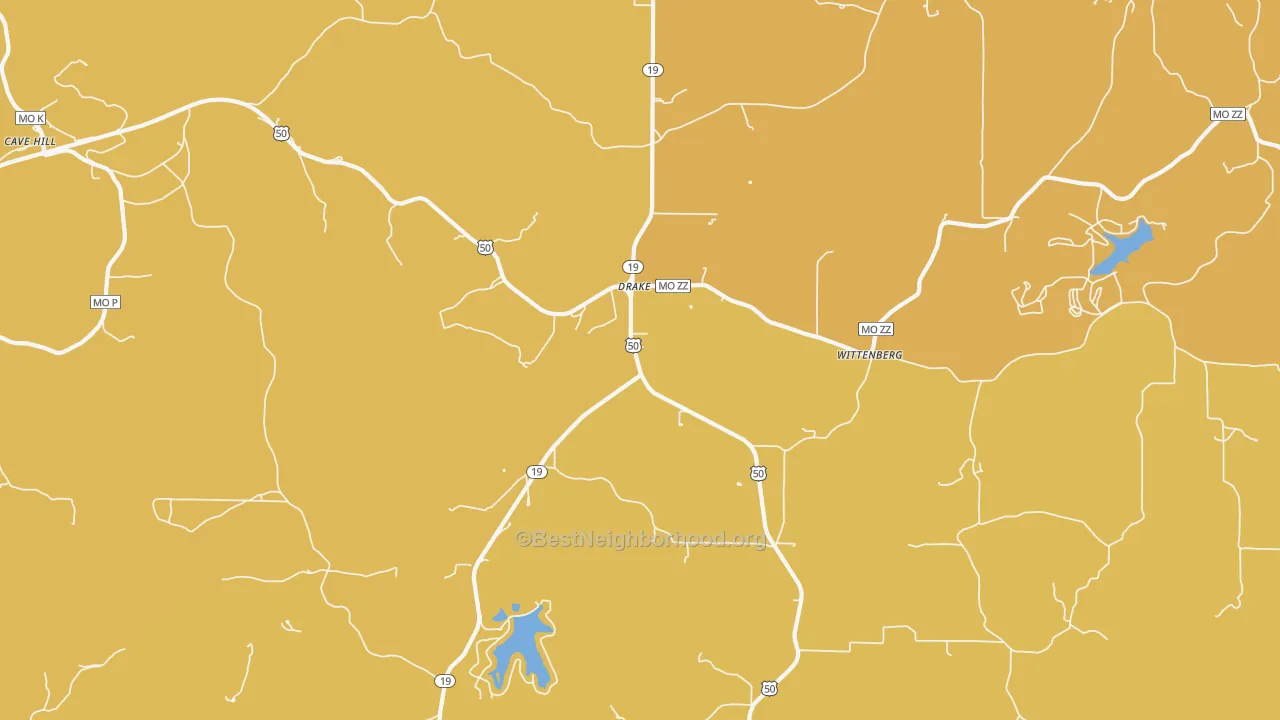 Map of the best neighborhoods in the Drake area, with better matches in green and worse matches in red