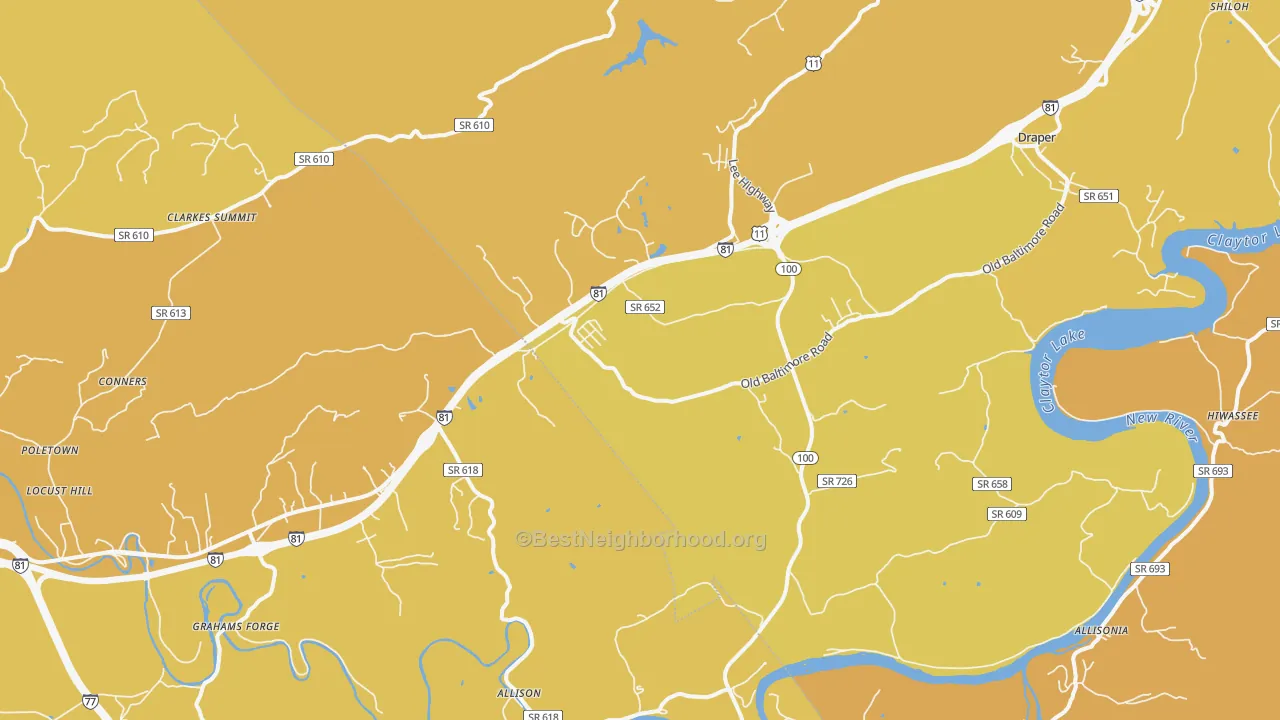 Map of the best neighborhoods in the Draper area, with better matches in green and worse matches in red