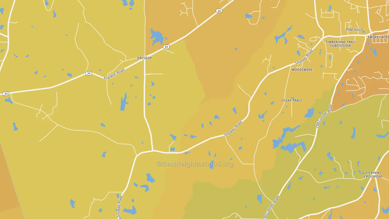 Map of the best neighborhoods in the Dresden area, with better matches in green and worse matches in red