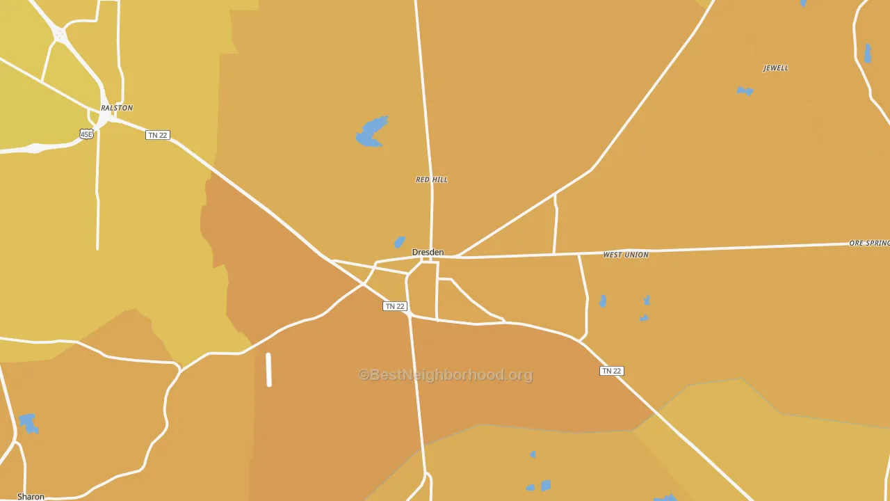 Map of the best neighborhoods in the Dresden area, with better matches in green and worse matches in red