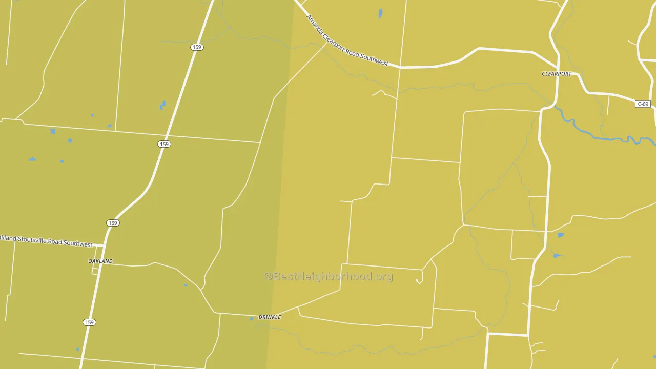 Map of the best neighborhoods in the Drinkle area, with better matches in green and worse matches in red