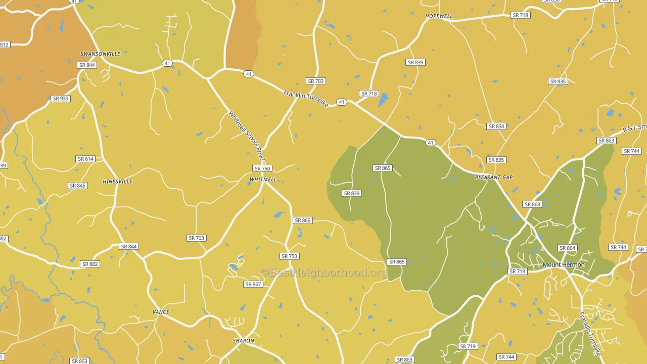 Map of the best neighborhoods in the Dry Fork area, with better matches in green and worse matches in red